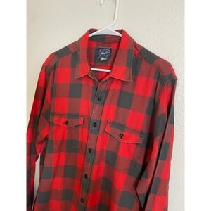 J Crew Men's Large Red Gray‎ Buffalo Plaid Flannel Long Sleeve Button Up